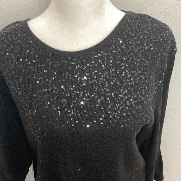 EUC Quacker Factory Black Glitzy Sequin Blouse Size XL - Picture 9 of 11